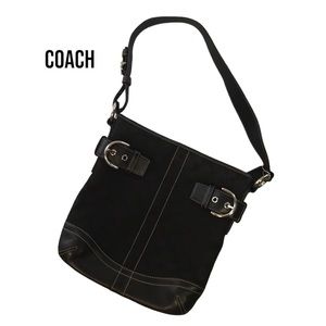 COACH Black Logo Shoulder Bag Canvas & Leather